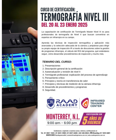 Transforma tu carrera con la Certificación Internacional en Termografía CAT III- Gerencial Premium de Infrared Training Center